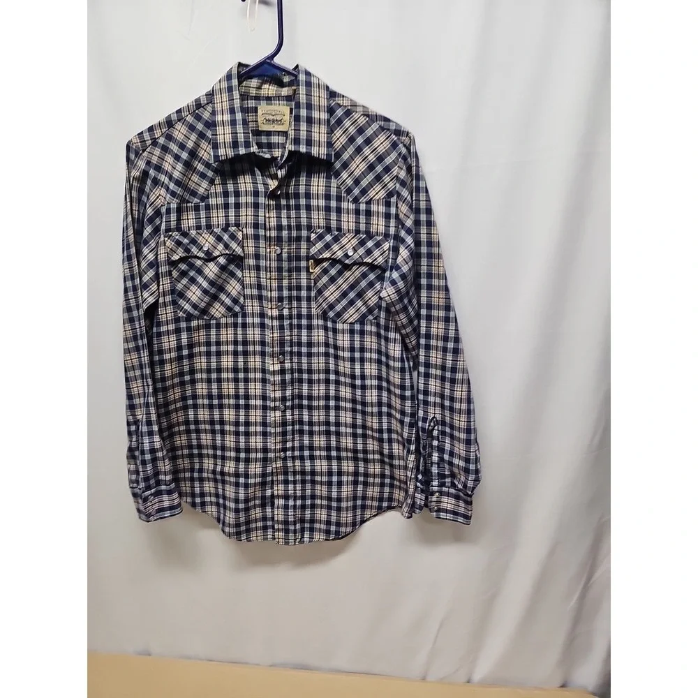 Levis Mens Blue Vintage Plaid‎ Pearl Snap Western Shirt Long Sleeve Sz M
